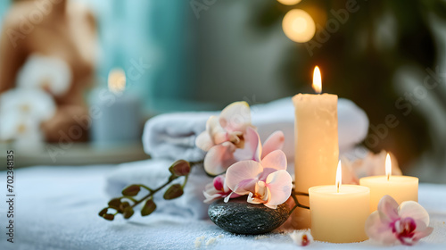 composition of spa candles and towels