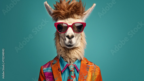 Cool looking llama or alpaca wearing funky glasses © Abdulmueed