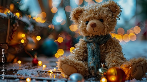 Christmas Happy New Year Composition Teddy, Background HD, Illustrations