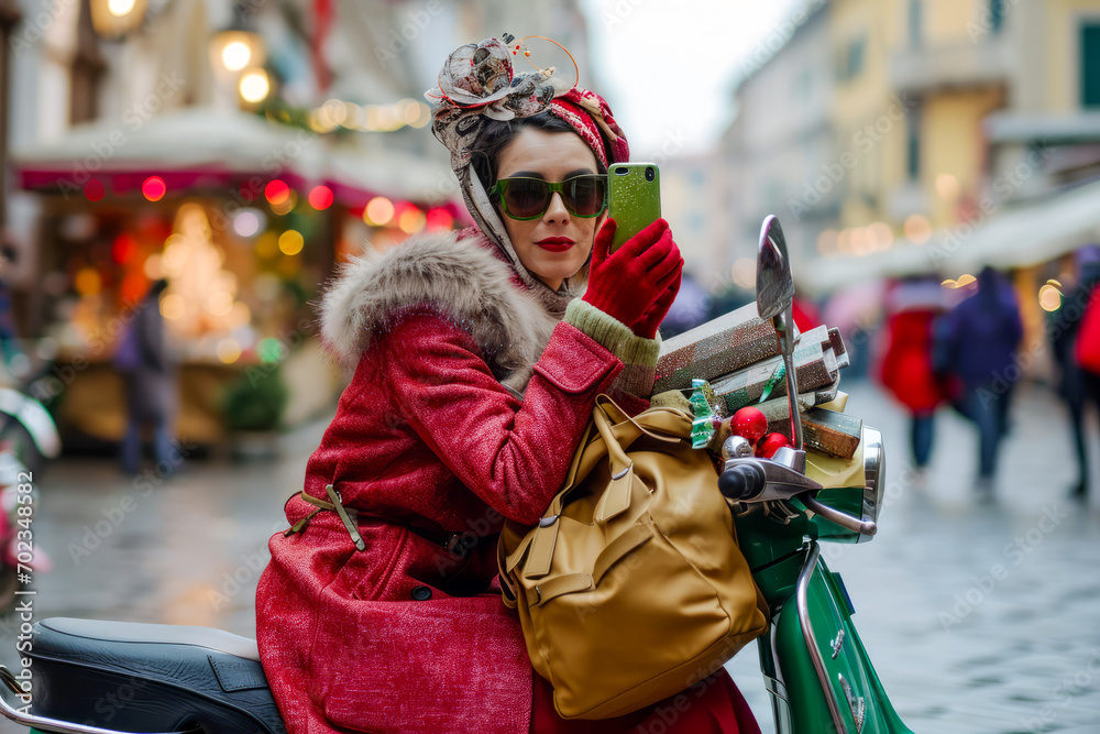 Holiday Fashionista on a scooter takes a selfie