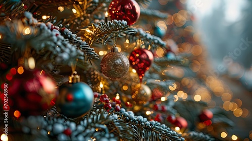 Christmas Tree Decorated Colorful Balls, Background HD, Illustrations