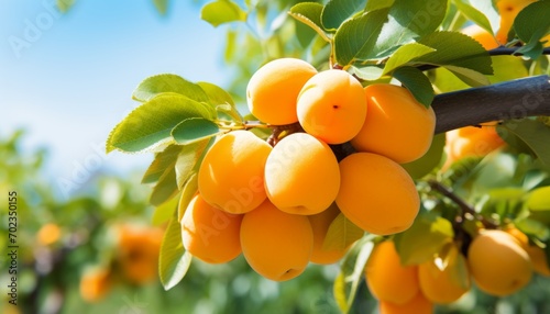 Lush apricot tree with ripe fruits hanging in abundance   a picture of natures bounty