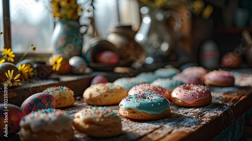 Cooking Tasty Easter Cookies On Wooden, Background HD, Illustrations