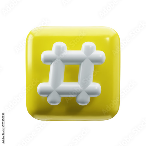 Hashtag 3d speech button icon on white background. Trendy and modern vector in 3d style. Concept of number sign, social media symbol, micro blogging