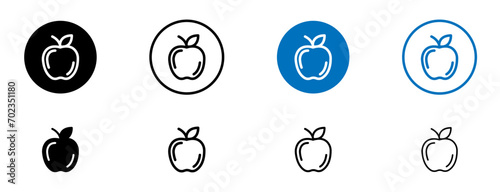 Apple line icon set. Nutritious apple depiction symbol in black and blue color.