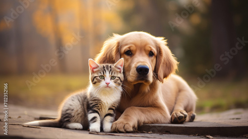Cute cat and cute dog together 