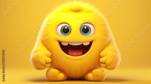 Cute little yellow monster on a monochromatic background