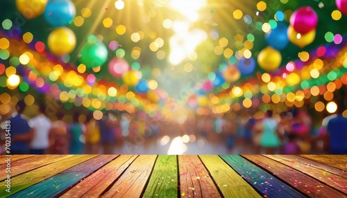base mesa de madeira com fundo colorido festa, carnaval, alegria, pessoas, dança photo