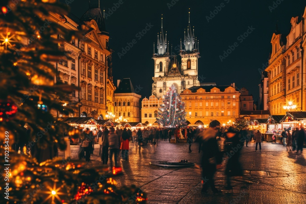 Twinkling Twilight: Prague's Old Town Christmas Market at Night