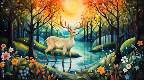 Decorative colorful picture with a deer