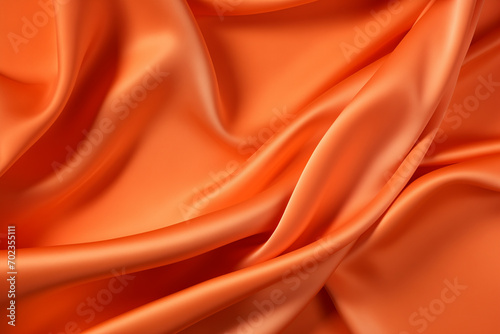 silk satin orange light color, creases in fabric, elegant background with copy space, top view
