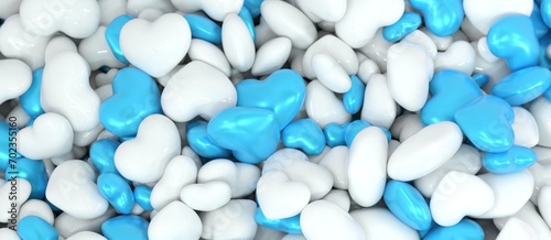 fond rempli de coeurs 3D blancs et bleus empilés les uns sur les autres photo