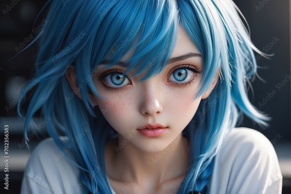 Beautiful anime girl blue eyes