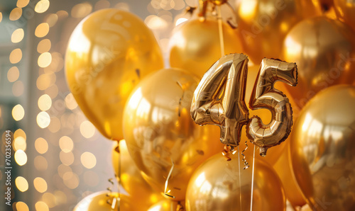 Golden balloons in the shape of the number 45