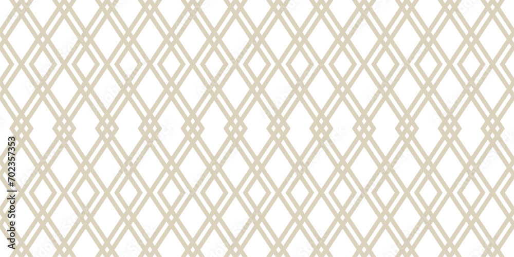Abstract geometric seamless pattern. Gold and white luxury vector background. Simple ornament with rhombuses, diamond shapes, mesh, grid. Elegant minimalist graphic texture. Repeated modern geo design