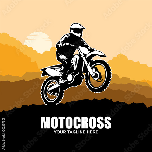 Motocross race, rider on motorbike, isolated vector silhouette