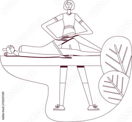 Anti cellulite massage with professional massage therapist in spa. Overweight treatment. Contour drawing. Isolated vector illustration.