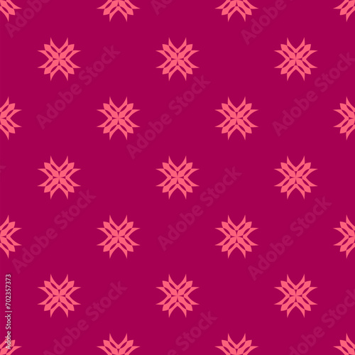 Simple minimalist floral ornament. Geometric seamless pattern with flower silhouettes  snowflakes. Vector abstract minimal background. Elegant maroon and pink color texture. Modern repeat geo design