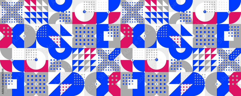 Obraz premium Seamless vector abstract background in red and blue color, geometric seamless pattern, tiling endless wallpaper with geometrical shapes structure.