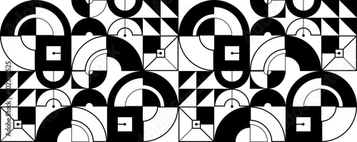 Seamless vector abstract background in black and white, geometric seamless pattern, tiling endless wallpaper with geometrical shapes structure.
