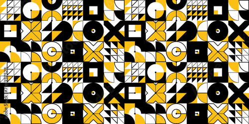 Seamless vector abstract background in yellow color, geometric seamless pattern, tiling endless wallpaper with geometrical shapes structure.