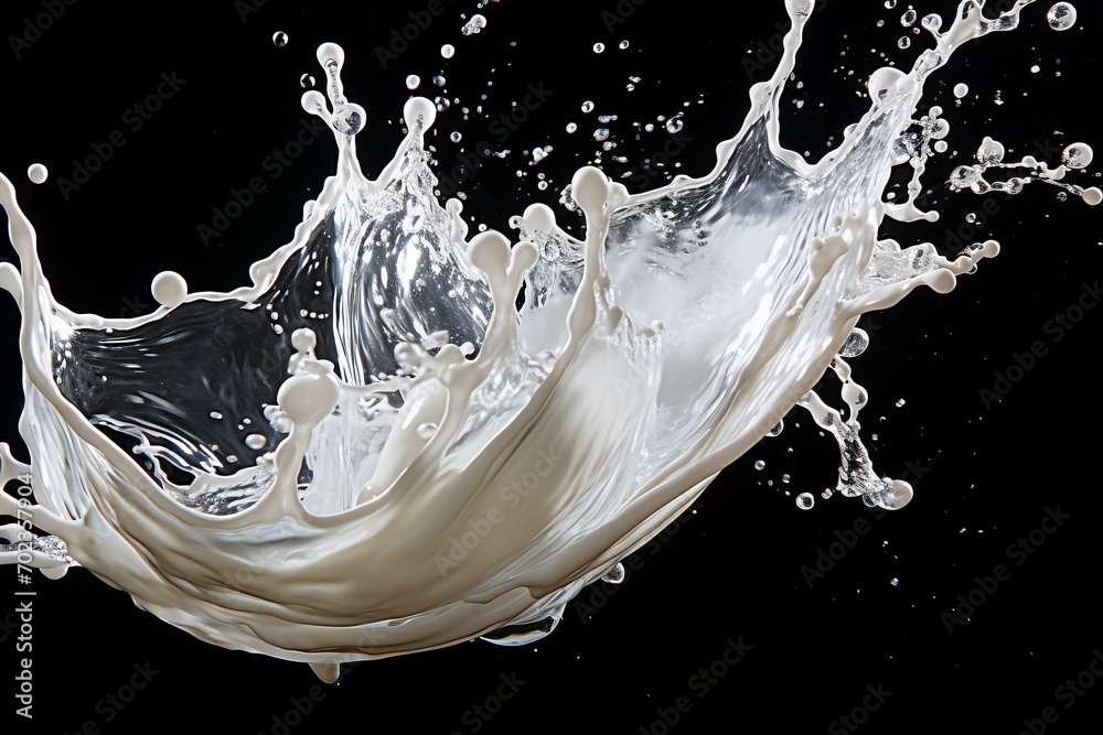 High speed capture of milk or white liquid splash in mid air, isolated ...