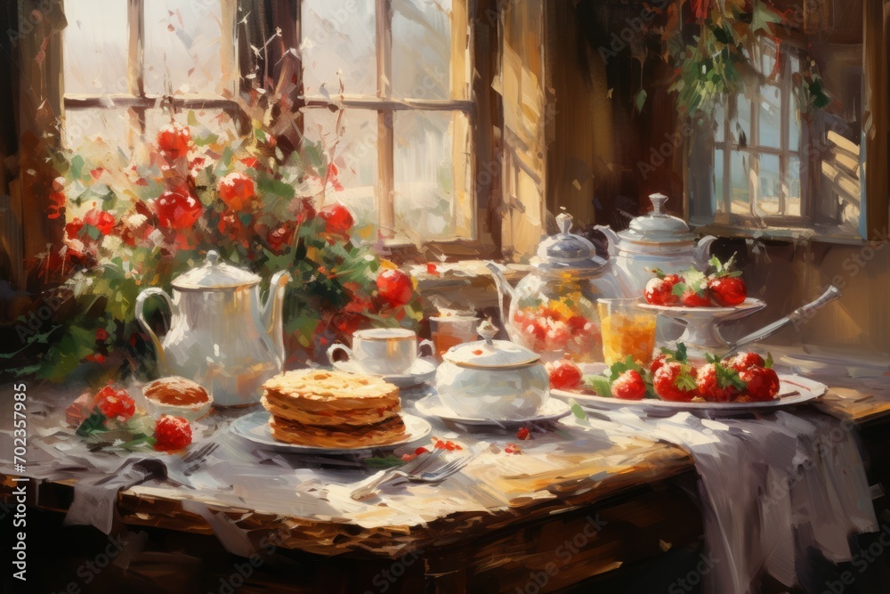 Naklejka premium Christmas Morning Breakfast - Generative AI