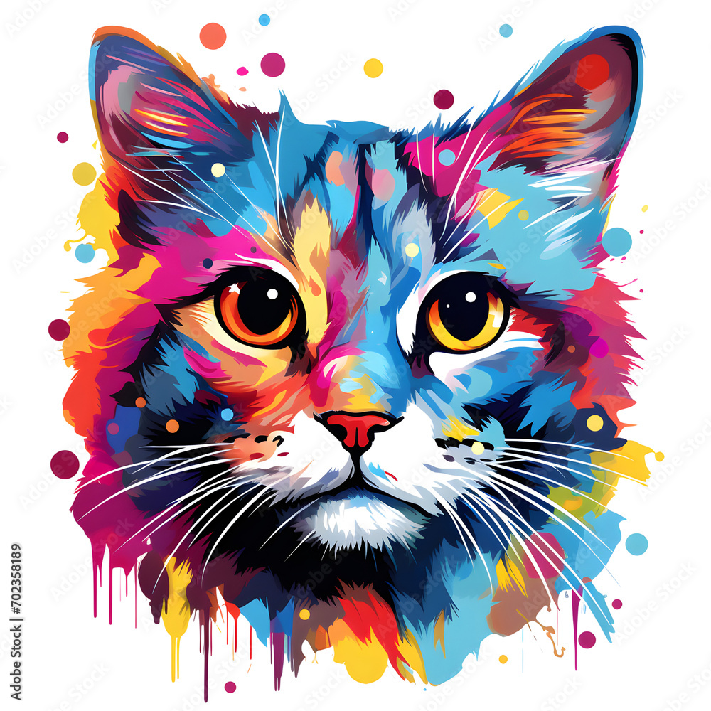 Colorful portrait of a cat. Vector illustration on white background.