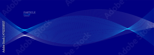 Dark blue airy particles flow vector design, abstract background with wave of flowing dots array, digital futuristic illustration, nano technology theme. © Sylverarts
