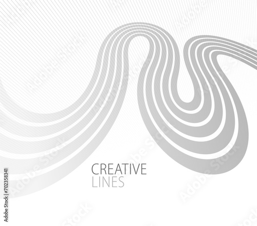 Wave lines in 3D perspective vector abstract background with smooth gradient of light grey and white monochrome colors, easy relaxing motion.