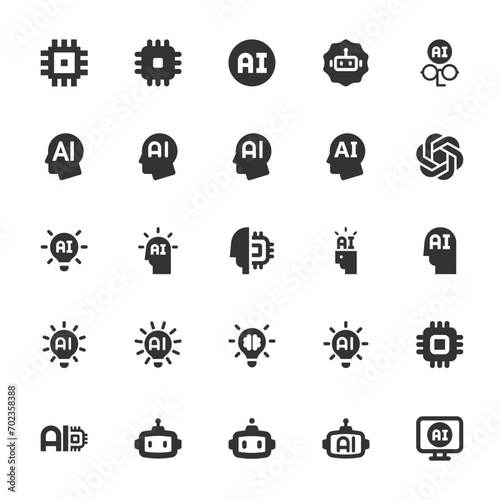 Artificial intelligence black icon set