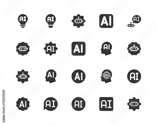 Artificial intelligence black icon set