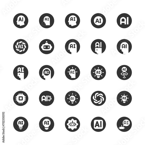 Artificial intelligence black icon set