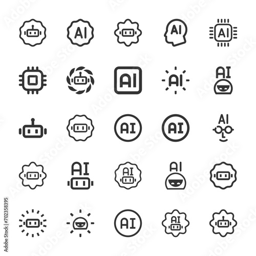 Artificial intelligence black icon set