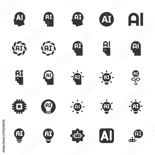 Artificial intelligence black icon set