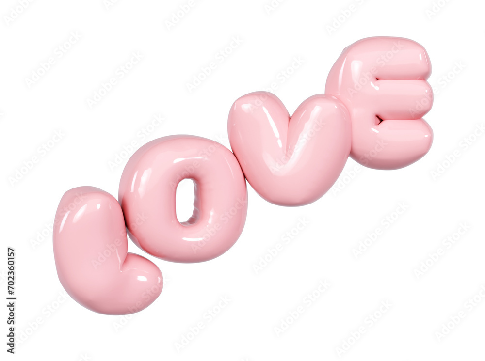 Love 3d realistic pink text balloon transparent for valentines day, women day holiday, dating invitation, wedding or marriage greeting card design romantic flying