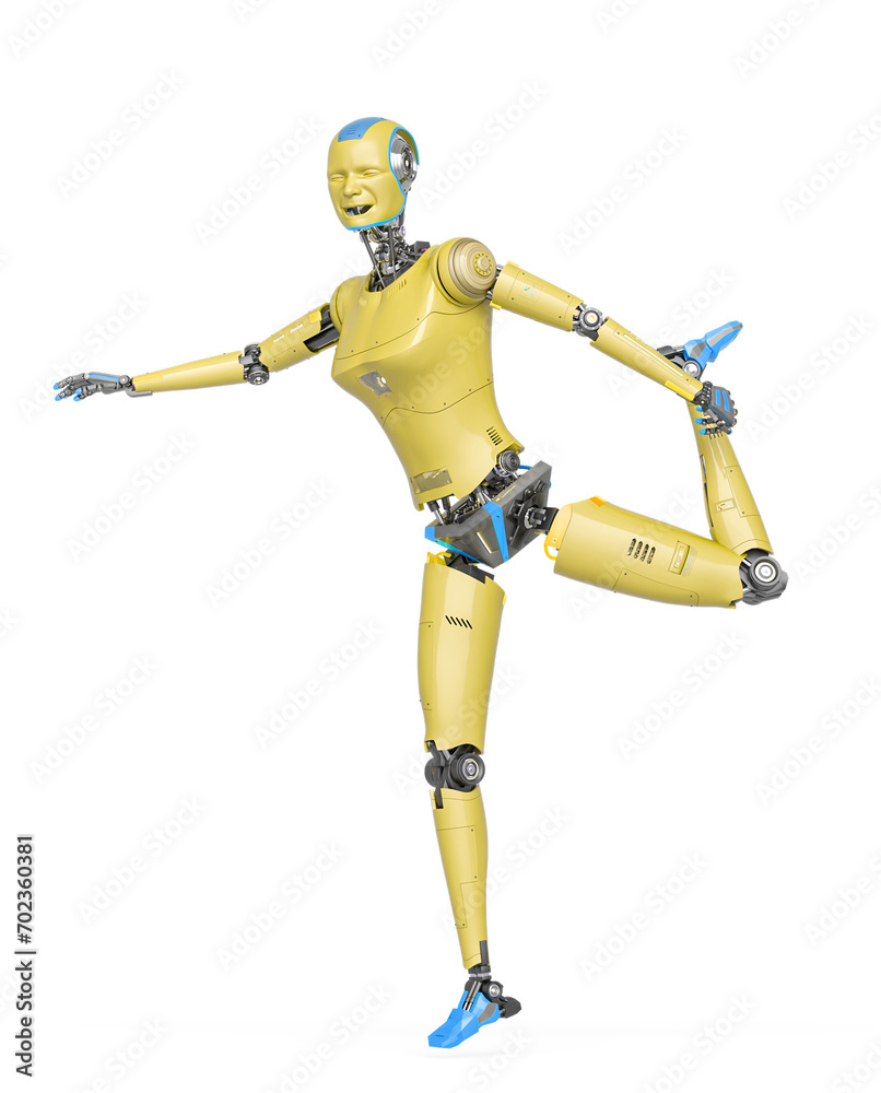 female cyborg is stretching