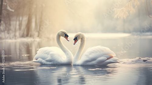 two beautiful swans on the water photo