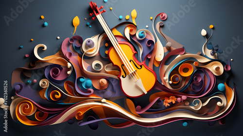 Creative music background with Musical abstract illustration, paper art