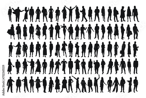 Collection of black silhouettes of people, men and women, isolated vector