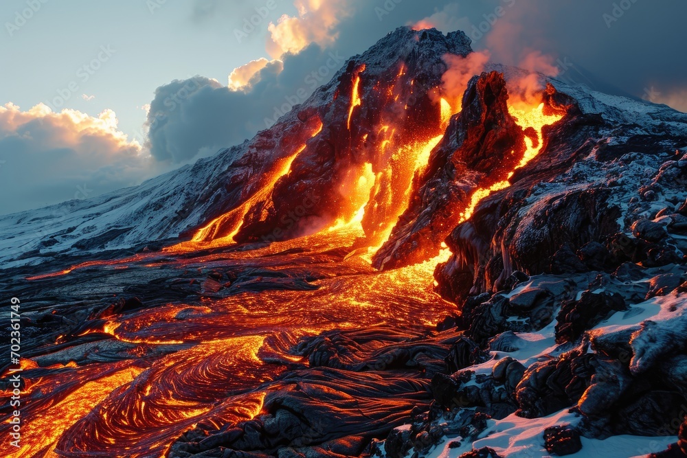 lava flow volcano eruption mountains professional photography - obrazy, fototapety, plakaty 