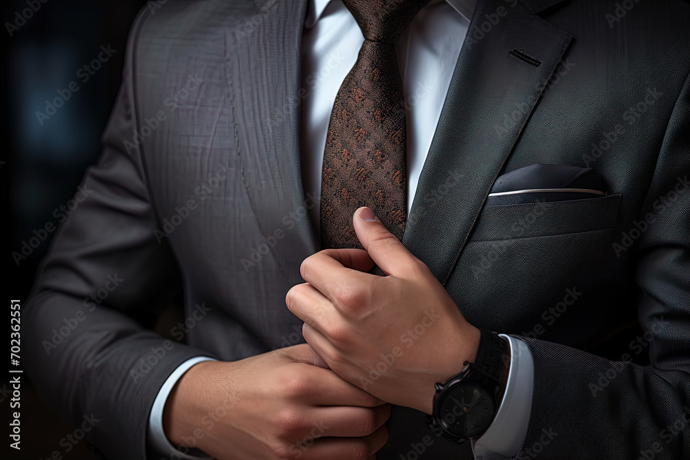 Geschäftsmann im Anzug mit Hemd und Krawatte, Detailansicht - obrazy, fototapety, plakaty 