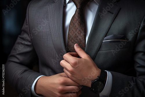 Geschäftsmann im Anzug mit Hemd und Krawatte, Detailansicht