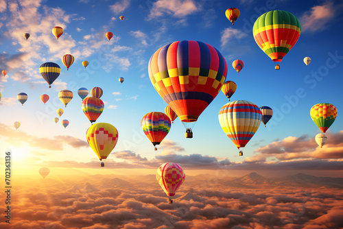 At a lively carnival, bright hot air balloons rose merrily into the striking heavens. photo