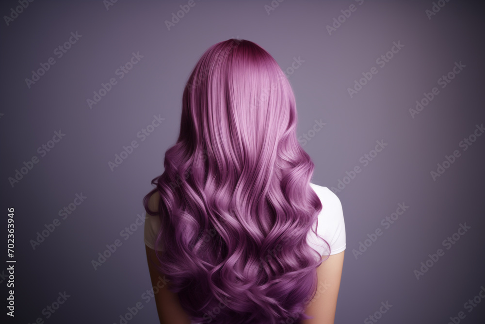 purple well-groomed dyed hair on woman's head close-up rear view purple well-groomed dyed hair on woman's head close-up rear view