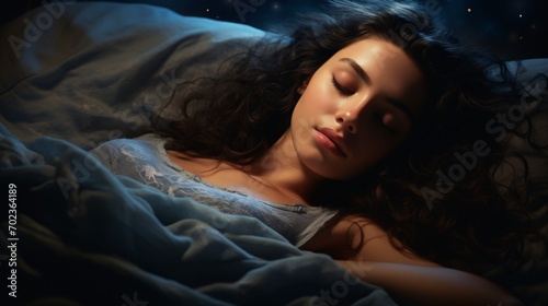 Gorgeous girl dozing in bed during the evening.