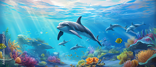 Dolphins and a reef undersea environment © Abdulmueed