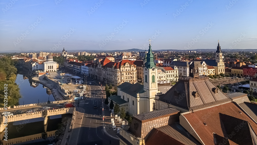 Oradea old town panoramic view on a sunny day with clear blue sky