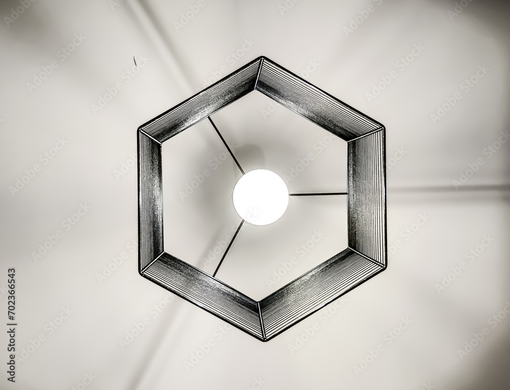 Black and white minimalist abstract geometric centered hexagonal shape with copy space
 - obrazy, fototapety, plakaty 