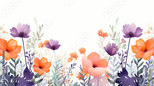 Floral frame with watercolor flowers  decorative flower background pattern  watercolor floral border background